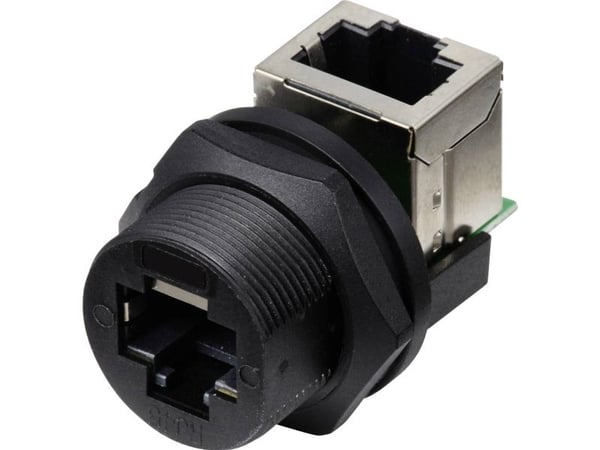TRU COMPONENTS TC-E13T-FR6-PRF-90 RJ45-liitin liitäntää varten (90°) taaksepäin asennettava liitin IP67 (kierre) TC-13543660 Nastanumero (RJ) 8 Mus...