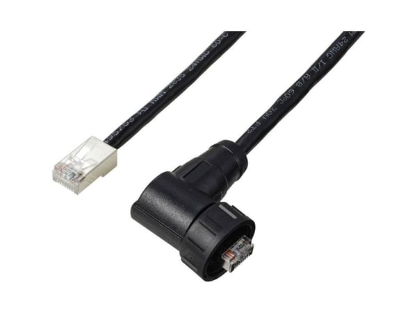 TRU COMPONENTS TC-E13T-MR5-MCD/NCA-0.5PV-S RJ45 kulmakaapeli IP67 (kierretty) CAT5e 0.5 m TC-13543636 Navanumero (RJ) 8 Musta 1 kpl