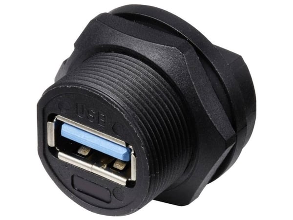 USB 3.0-sokkel for montering på kretskort IP67 (med gjenger) baksiden TC-E13T-FU3-PPF TC-13543576 TRU COMPONENTS, innhold: 1 stk