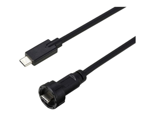 USB-C® 3.1 hann til hann IP67 (gjeng) kabel 0,5 m TC-E10T-MT3.1-MWA/NWA-0.5PV-S, vanntett plastkabel