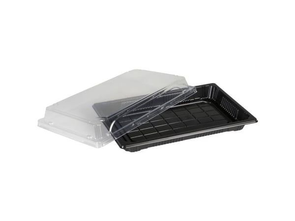 Sushibrett og lokk ABENA Cater-Line 9, 24x15x4,5 cm, 840 ml, sort, PET, med gjennomsiktig lokk (6 stk.)