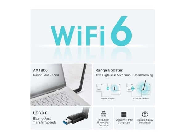 TP-Link TX35U, Trådløs, USB, WLAN, Wi-Fi 6 (802.11ax), 1201 Mbit/s, Svart