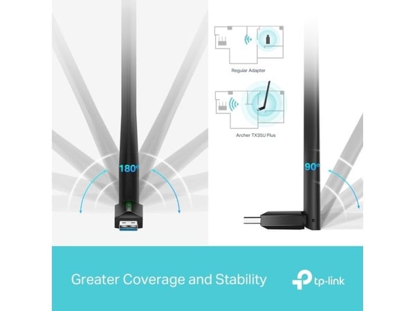 TP-Link TX35U, Trådløs, USB, WLAN, Wi-Fi 6 (802.11ax), 1201 Mbit/s, Svart