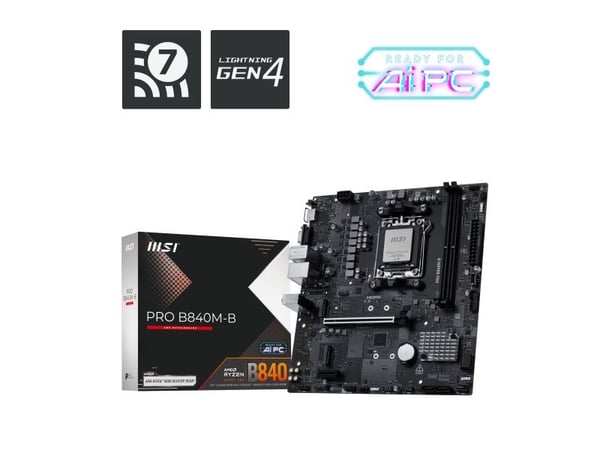 MSI PRO B840M-B - Hovedkort - micro ATX - Socket AM5 - AMD B840 Chipset - USB 3.2 Gen 2, USB 3.2 Gen 1, USB-C 3.2 Gen 1 - 2.5 Gigabit LAN - innbygd...
