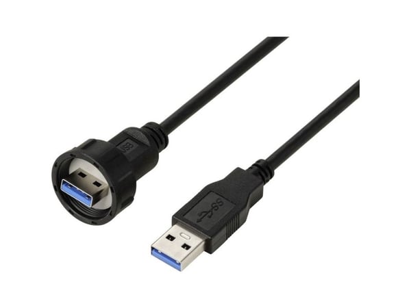 USB 3.0-pinne på pinne, IP67 (gjenge), kabel 0,5 m. TC-E13T-MU3-MWA/NWA-0.5PV-S vanntett plastkabel TC-13543560 TRU COMPONENTS Innhold: 1 stk