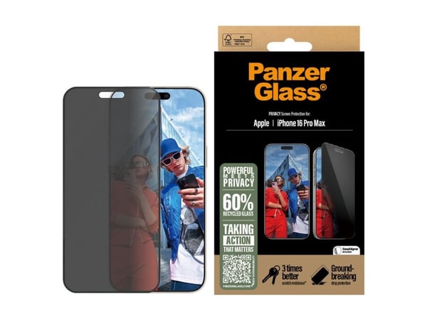 PanzerGlass ® Privacy Screen Protector iPhone 16 Pro Max | Ultra-Wide Fit w. EasyAligner, Apple, Apple - iPhone 16 Pro Max, Asennus kuivana, Naarmu...