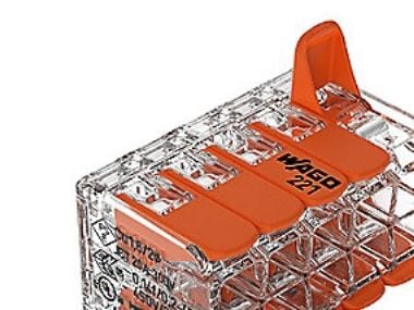 Wago skarv-/kopplingsmuff 10x0,2-4 mm² transparent m/ vipphållare 221-420 (15 st)