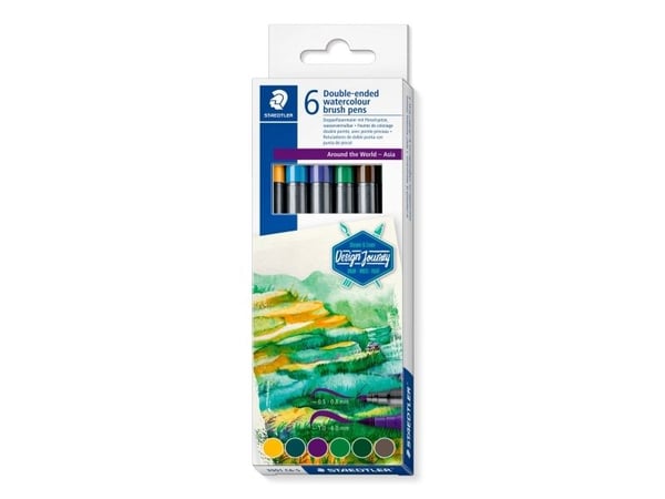 Staedtler 3001 C6-5, Fint, 6 farger, Kulespiss og penselpenn, 0,5 mm, 6 mm, Rund