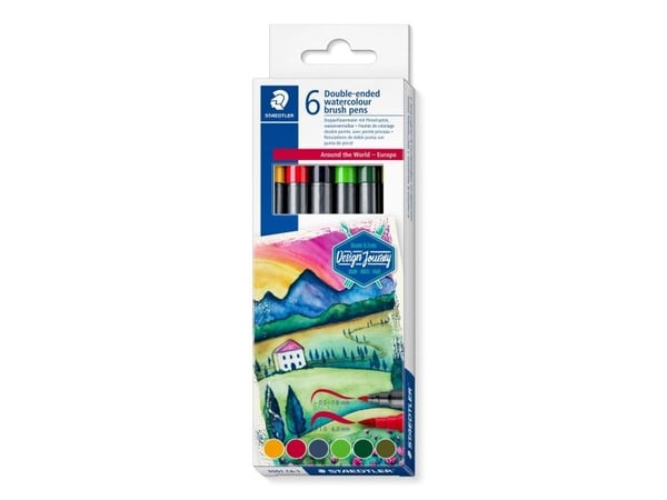 STAEDTLER dubbla fiberpennor "Europa", ask med 6 st, 2 spetsar, linjebredd: 1,0 - 6,0 mm / 0,5 - 0,8 mm, - 1 st (3001 C6-1)