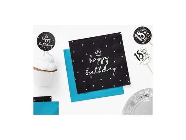 Party Deco Papirservietter, Gratulerer med dagen, sort, 33x33 cm., 20 stk. universal