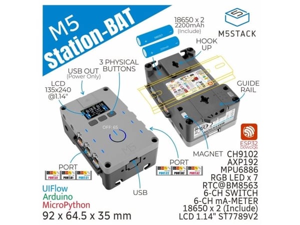 M5Stack K124-B, NB-IoT/Cat-M-modul, M5, M5Stack, Grå, ABS, Polykarbonat (PC), 0 - 60 °C