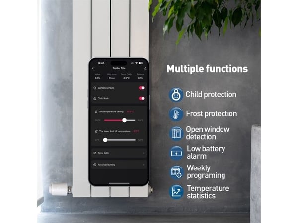 Smart termostatisk radiatorventil med LED WiFi Smart Tellur-ventil. TLL331441