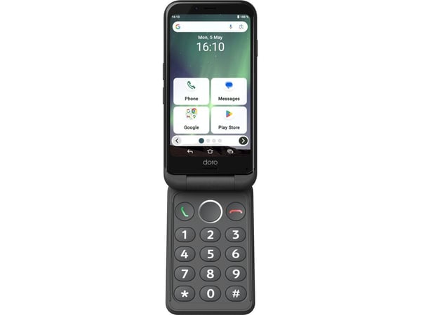 Doro Aurora A20, 11,4 cm (4.5"), 4 GB, 64 GB, 13 MP, Android 14, musta
