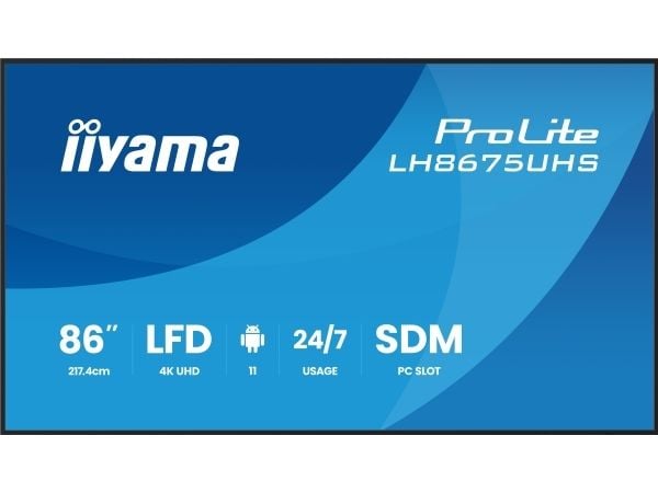 iiyama ProLite LH8675UHS-B2AG - 86" Diagonalklasse (85.6" synlig) LED-bakgrunnsbelyst LCD-skjerm - intelligent skilting - med innebygd mediespiller...
