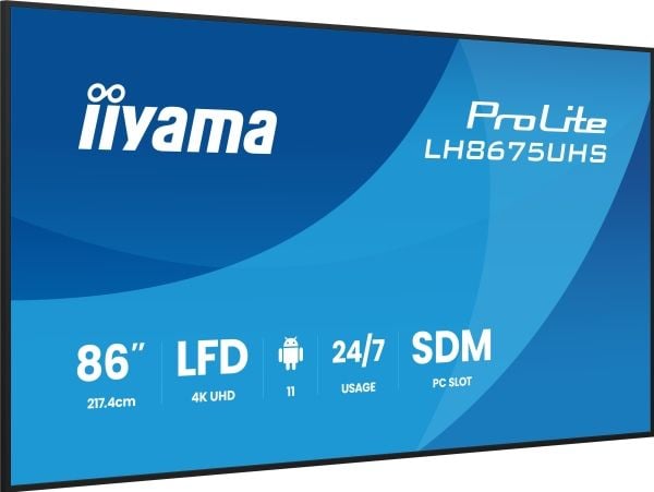 iiyama ProLite LH8675UHS-B2AG - 86" Diagonalklasse (85.6" synlig) LED-bakgrunnsbelyst LCD-skjerm - intelligent skilting - med innebygd mediespiller...