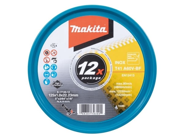 Makita E-17120-12 Trennscheibe gerade 125 mm 12 St., Kutteskive, Flatt senter, Metall, Rustfritt stål, Makita, 2,22 cm, 12,5 cm