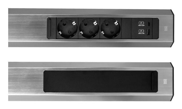 Bachmann CASIA 2 3xCEE7/3 1xUSB A/C 22W 2.0m AEH ruostumattoman teräksen näköinen