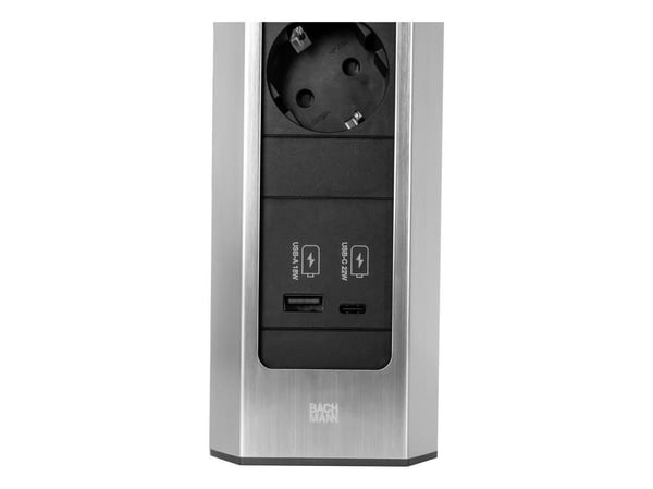 Bachmann CASIA 2 3xCEE7/3 1xUSB A/C 22W 2.0m AEH ruostumattoman teräksen näköinen