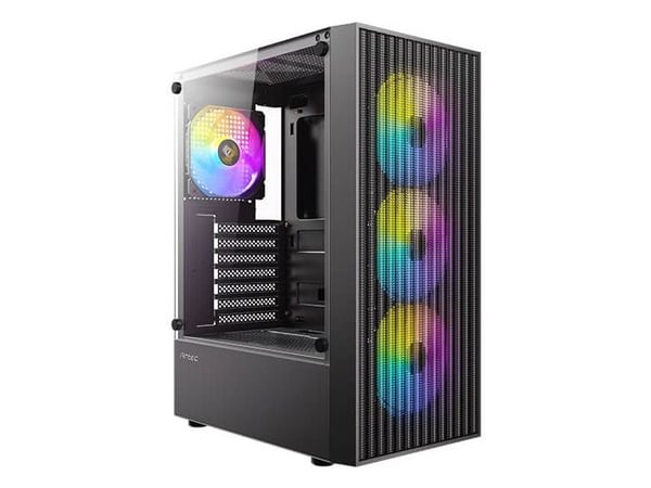 Antec AX27 RGB, Midi Tower, PC, Sort, ATX, ITX, Micro ATX, Plast, Stål, Spilling