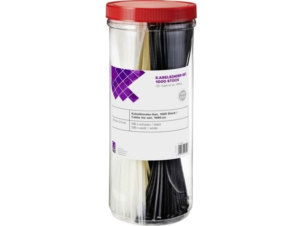 TRU COMPONENTS 1566535 28530c209 Kabelbindersortiment 200 mm 2.50 mm Sort, Natur 1000 stk