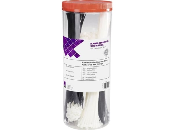 TRU COMPONENTS 1566530 Kabelbindersortiment 100 mm, 200 mm, 300 mm 3.60 mm Sort, Natur 500 stk