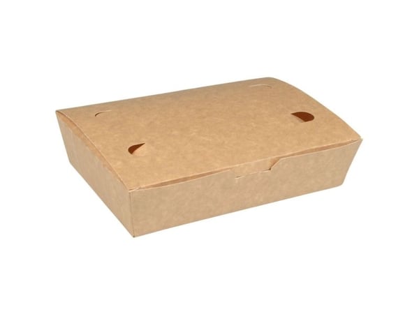 Takeaway boks, ABENA, 20x14x5cm, 1400 ml, brun, pap, med hængslet låg, udstandsning i bunden - (4 stk.)