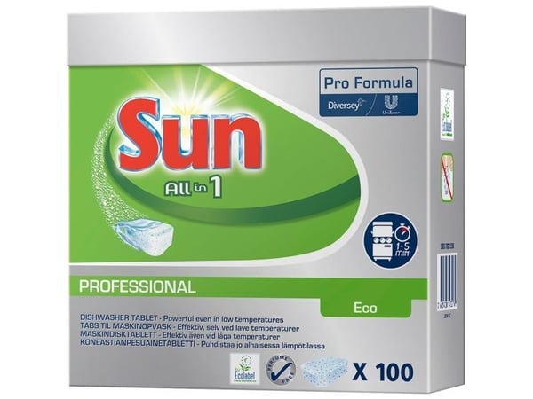 Diskmedelstabletter Sun Professional ECO all-in-one, vattenlöslig folie, utan klor, med färg (5 st.)