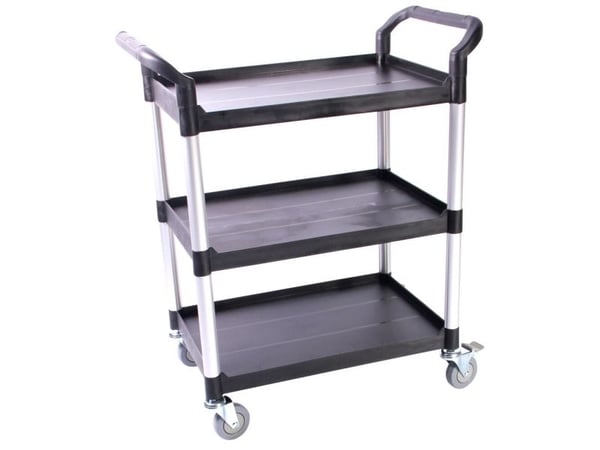 Rullebord, Tina Trolleys, 850x480x1000mm, sort, fiberplast, med styr, 3 hylder