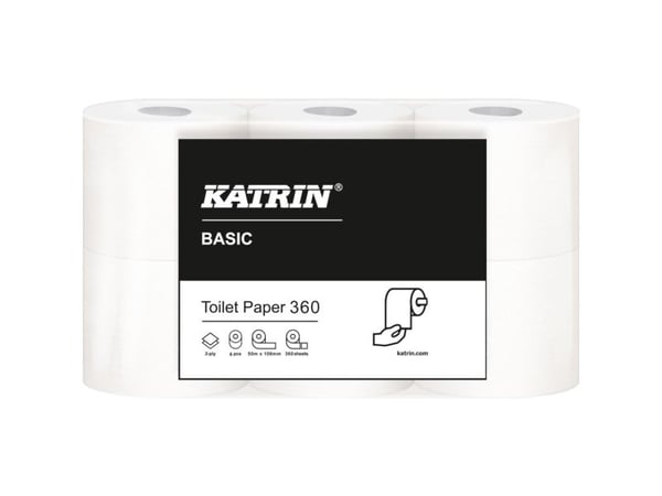Toiletpapir, Katrin Basic, 2-lags, 50,4m x 10,6cm, Ø12cm, ubleget - (7 stk.)