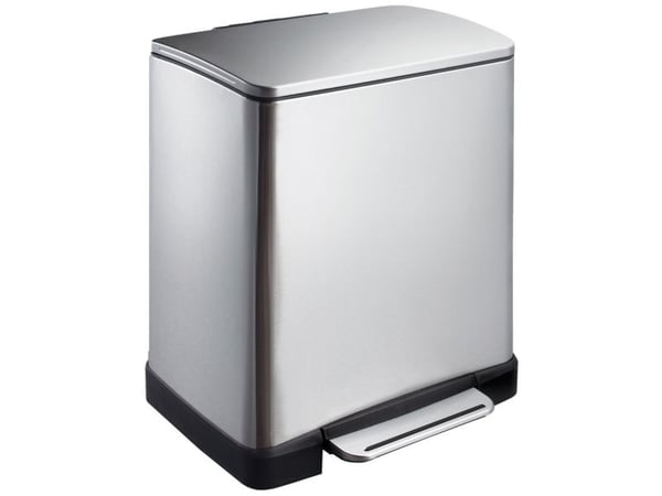 Pedalbøtte, EKO E-cube, stål matt, plast/rustfritt stål, 2 rom, 10+9 liter, innerbøtte i plast, soft close