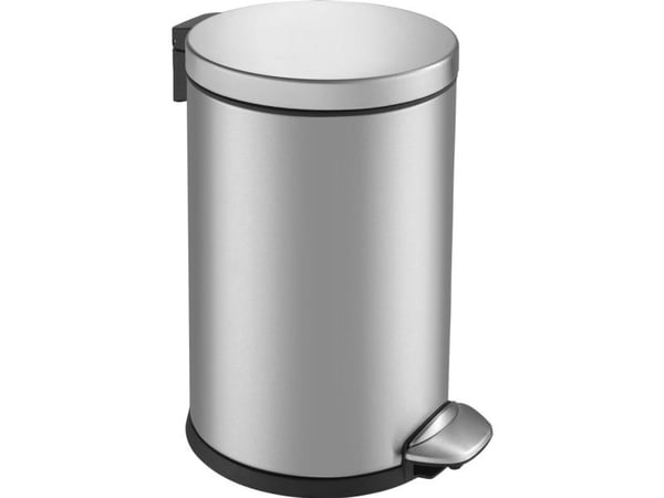 Pedalbøtte, EKO Luna, matt stål, rustfritt stål, 5 l, med innerbøtte av plast og myktlukkende lokk, beskyttet mot fingeravtrykk