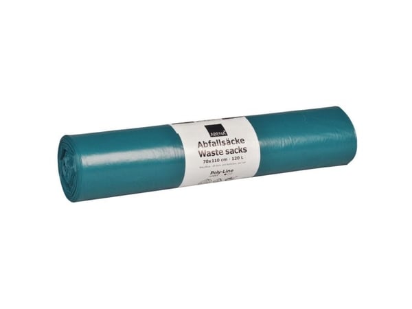 Sæk, ABENA Poly-Line, 120 l, blå, LDPE/genanvendt - (10 stk.)