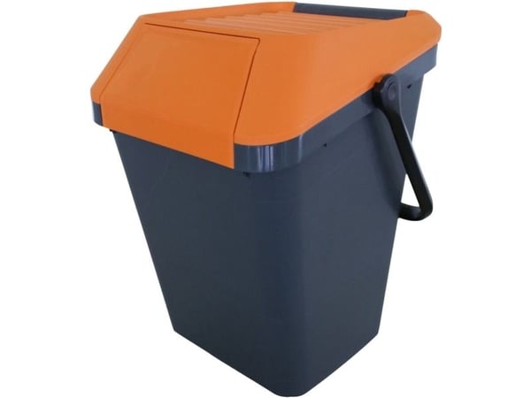 Avfallsbeholder, EasyMax, grå, plast, 45 l, med oransje lokk