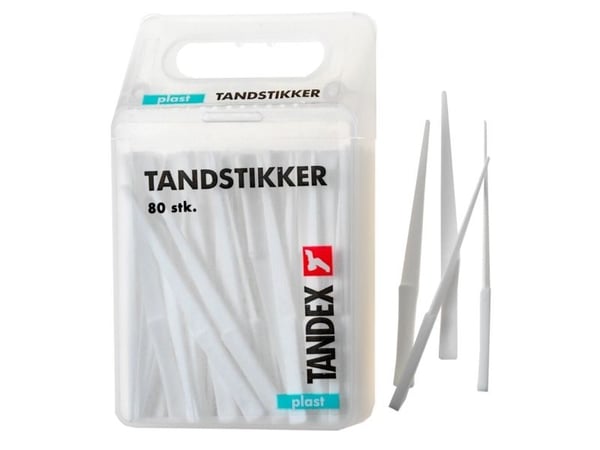 Tannpirkere, Tandex, 15,2x8,8x8cm, hvite, 80 stk., trekantede - (12 esker)