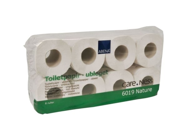 Toiletpapir, ABENA Care-Ness Basic, 2-lags, 31,25m x 9,6cm, Ø11,5cm, ubleget - (7 stk.)