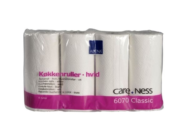Kjøkkenrull, ABENA Care-Ness Classic, 2-lags, 17,85 m x 22 cm, Ø10,5 cm, hvit, blandede fibre - (7 pakker x 4 ruller)