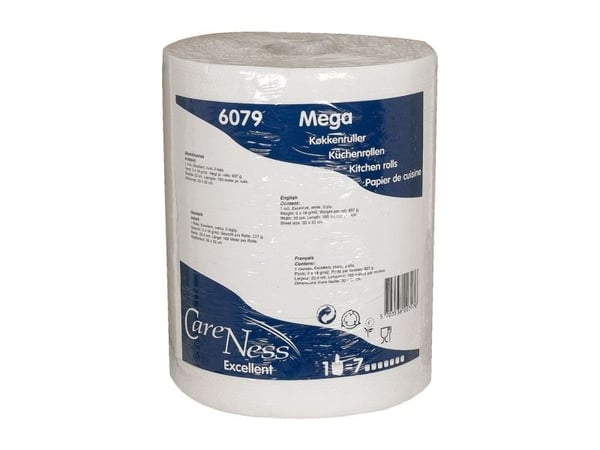 Køkkenrulle, ABENA Care-Ness Excellent, 2-lags, 100m x 22cm, Ø17,5cm, hvid - (6 stk.)