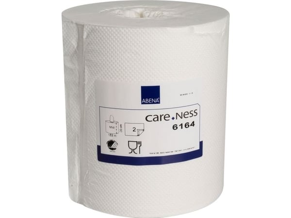 Håndklæderulle, ABENA Care-Ness Excellent, 2-lags, Midi, 153m x 19,6cm, Ø19,5cm, hvid, nyfiber