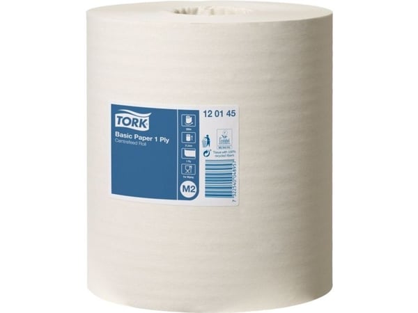 Håndklæderulle, Tork M2 Basic, 1-lags, Midi, 300m x 21,5cm, Ø19cm, hvid, blandingsfibre - (6 stk.)