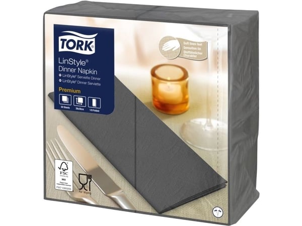 Middagsserviet, Tork Linstyle, 1/8 fold, 40x39cm, antracit - (12 stk.)