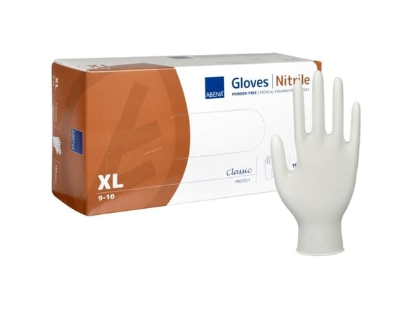Undersøkelseshanske, ABENA Classic Protect, XL, hvit, nitril, pudderfri - (150 stk.)