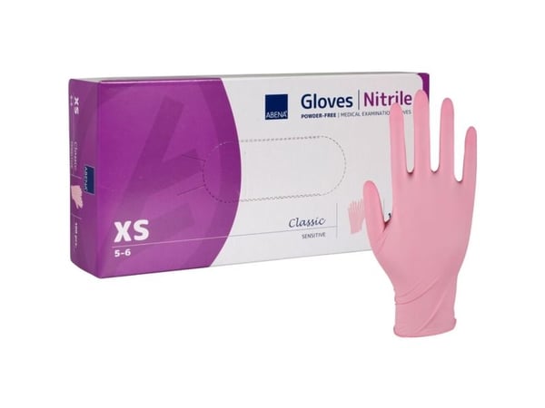 Undersøkelseshanske, ABENA Classic Sensitive, XS, rosa, nitril, pudderfri - (100 stk.)