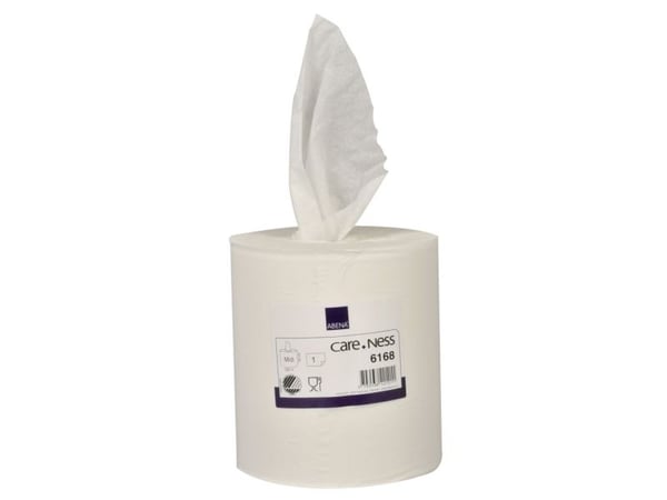 Håndklæderulle, ABENA Care-Ness Excellent, 1-lags, Midi, 320m x 19,6cm, Ø19cm, hvid, nyfiber - (6 stk.)