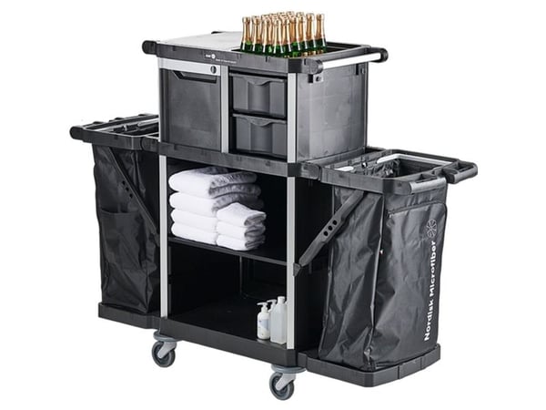 Hotelvogn, Nordic Recycle Trolley 2.0, 1700x560x1070mm, sort, genanvendt plast/aluminium, til tek...