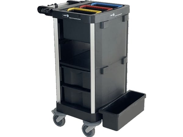 Rengøringsvogn, Nordic Recycle Trolley 2.0, lille ekskl. døre, 640x620x1070mm, sort, genanvendt H...