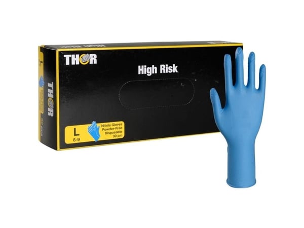 Engangshandske, THOR High Risk, L, blå, nitril - (10 stk.)