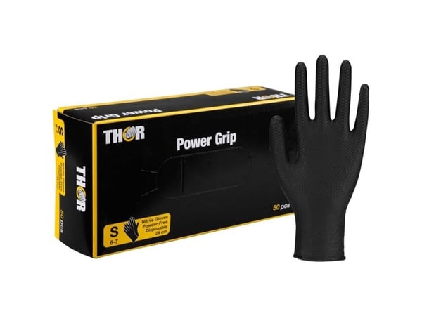 Engangshandske, THOR Power Grip, S, sort, nitril - (10 kpl)