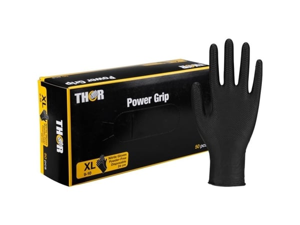 Engangshandske, THOR Power Grip, XL, sort, nitril - (10 stk.)