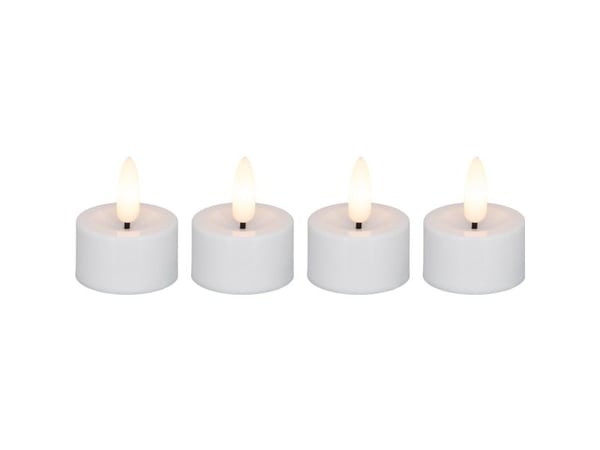 Ekstra LED-telys, Cozzy, 5 cm, Ø3,9 cm, hvit, plast, oppladbar, 3D-flamme, 4 stk.