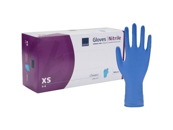 Lang undersøgelseshandske, ABENA Classic, XS, blå, nitril - (10 stk.)